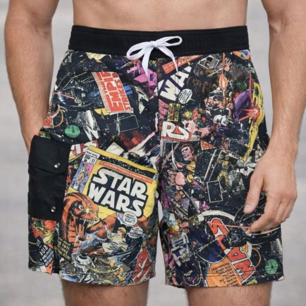 Star Wars Comic Print Swim Trunks Men’s M 38 waist Retro Board Shorts